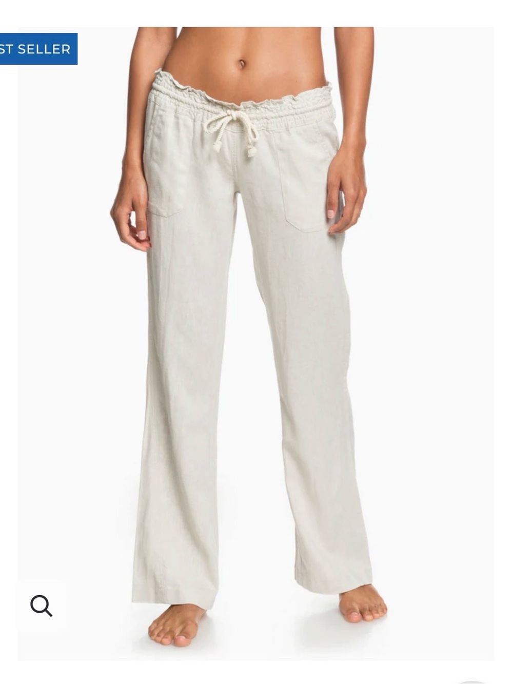 Roxy Women’s NWOT Cream Drawstring Linen-Blend Oceanside Pants